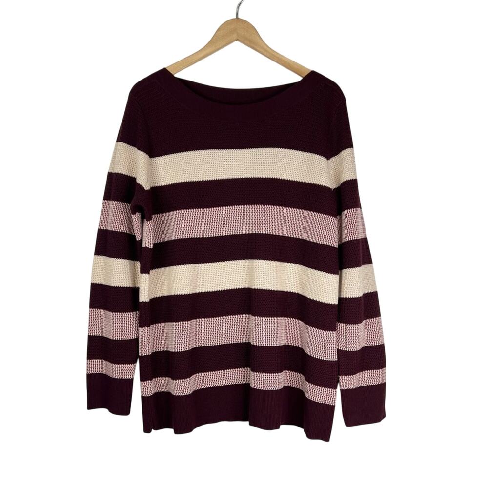 Market & Spruce sweater XXL burgundy stripe waffle weave pullover crew NEW - Picture 2 of 8